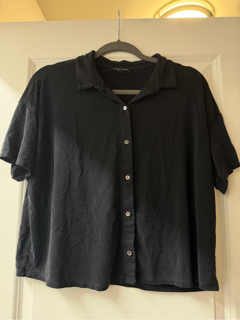 Eileen Fisher Black Short-Sleeve Button-Up Shirt
